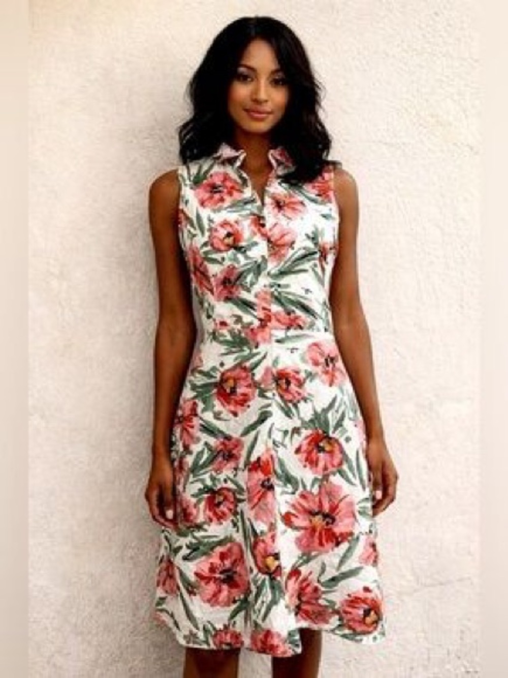 T Tahari Women’s Sleeveless Linen Blend Floral Dress Size 8